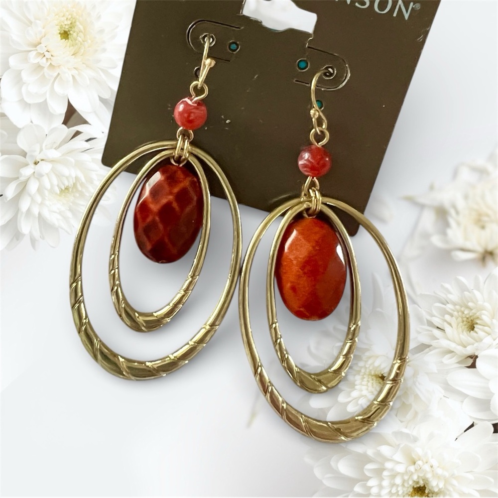 Elegant Gold and Red Earrings
